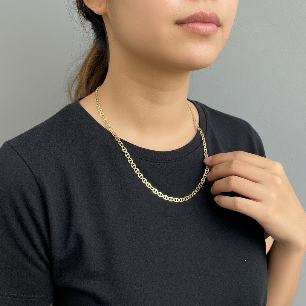 14K Yellow Gold Mariner Anchor Flat Link Chain Necklace 20.25 in 3.35mm 4.9 Gram