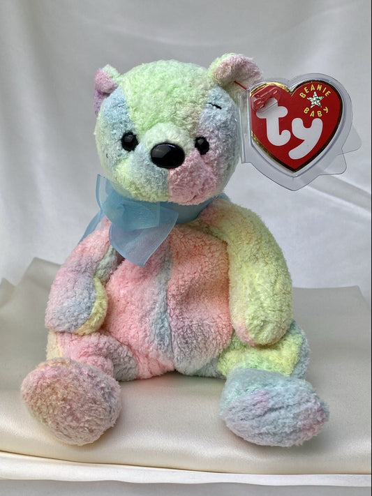 Rare Retired Ty Beanie Baby Mellow The Bear 2000 Mint P.E. Pellets With Errors