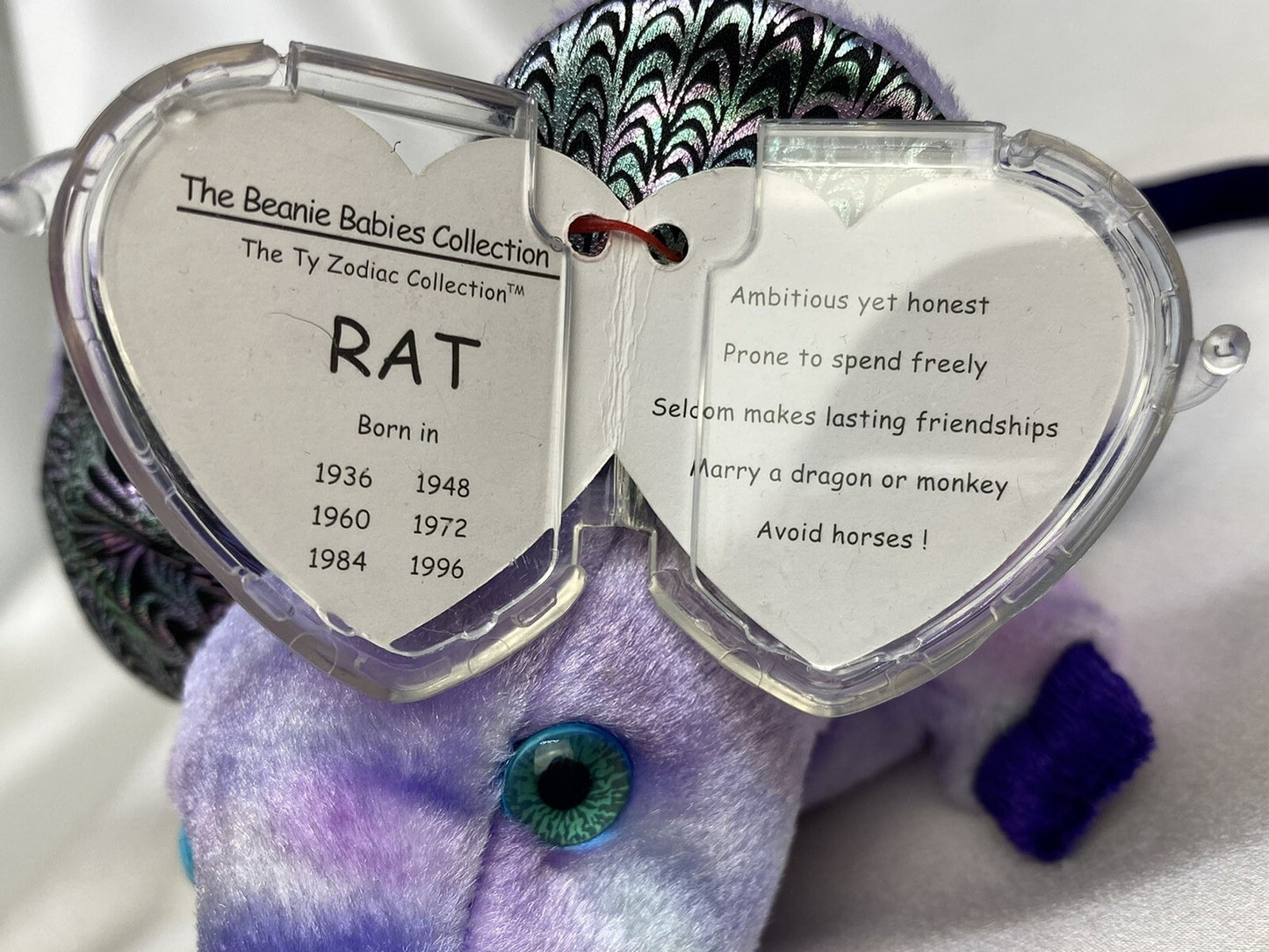 Ty Beanie Baby Rat Chinese Zodiac Collection Plush 2000 Retired Hang Tag Protect