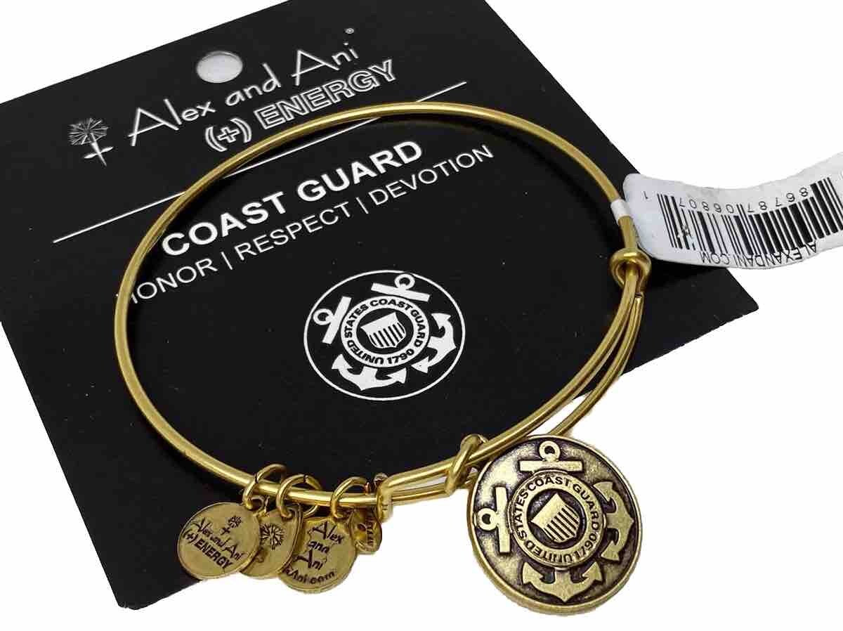 Alex and Ani US Coast Guard Honor Rafaelian Gold Charm Bangle Bracelet