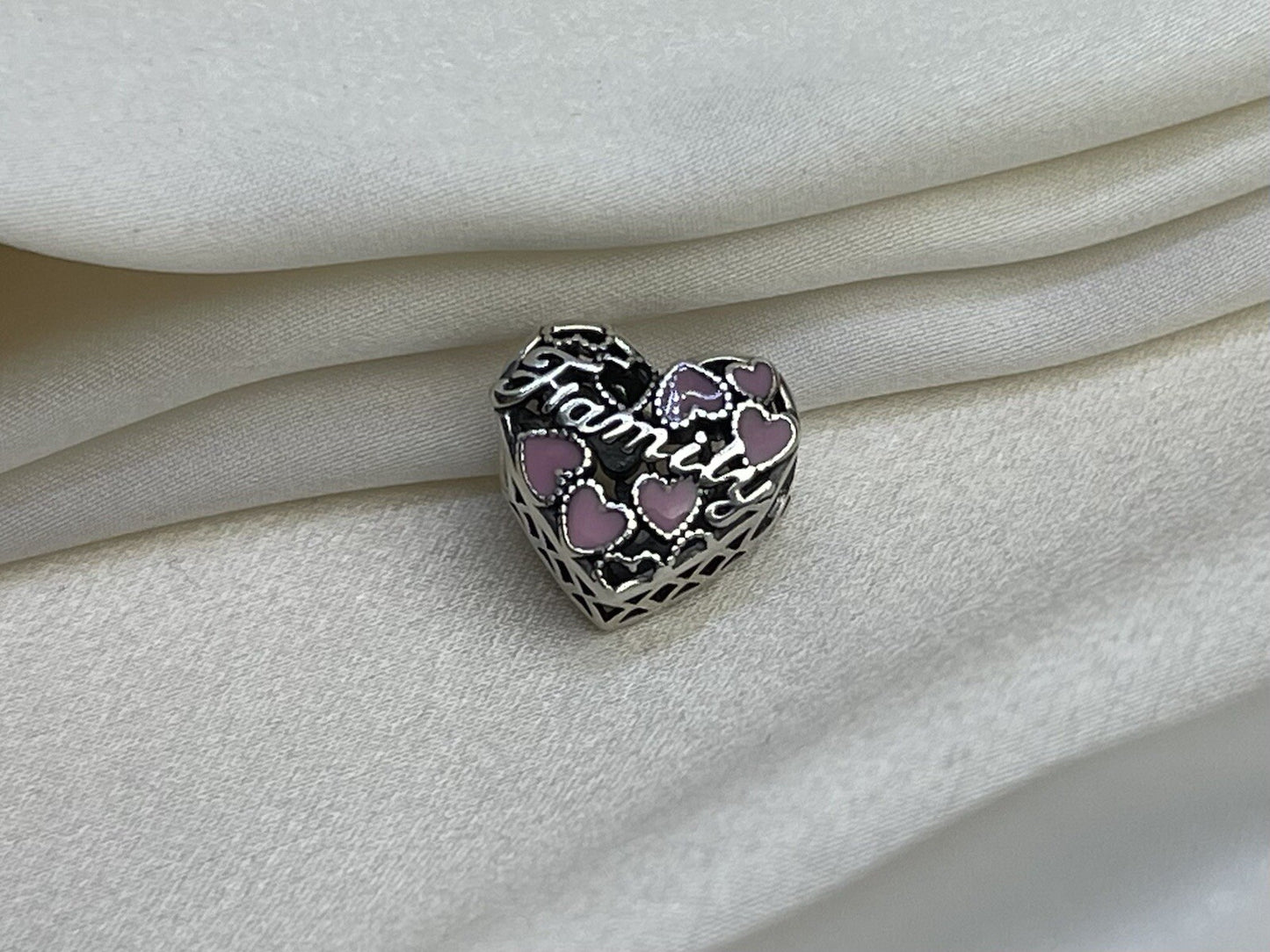 Sterling Silver 925 Love Red & Pink Color Changing Enamel Hearts Family Charm