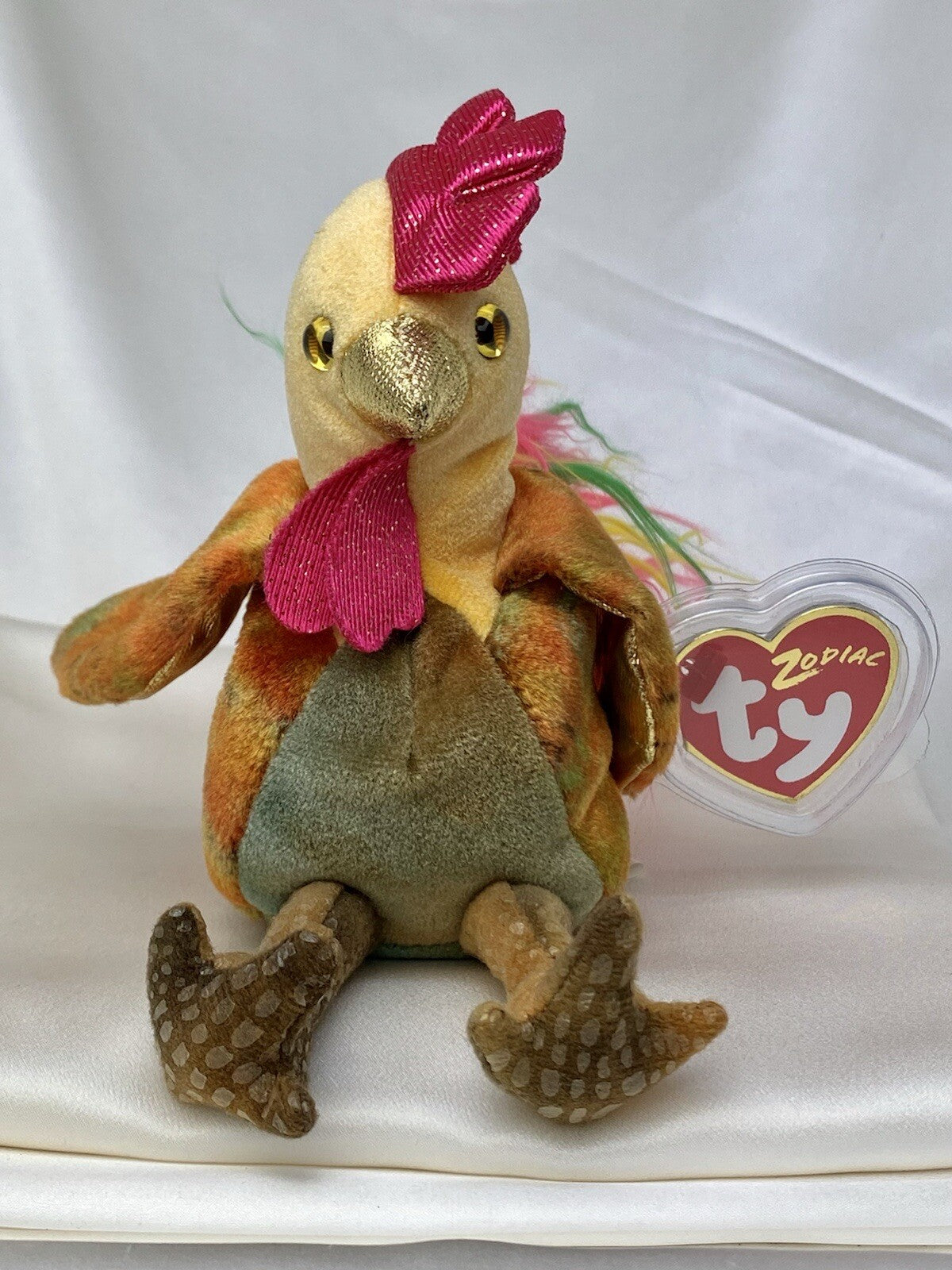 Rare Retired Ty Beanie Baby Rooster Zodiac 2000 Mint P.E. Pellets With Errors