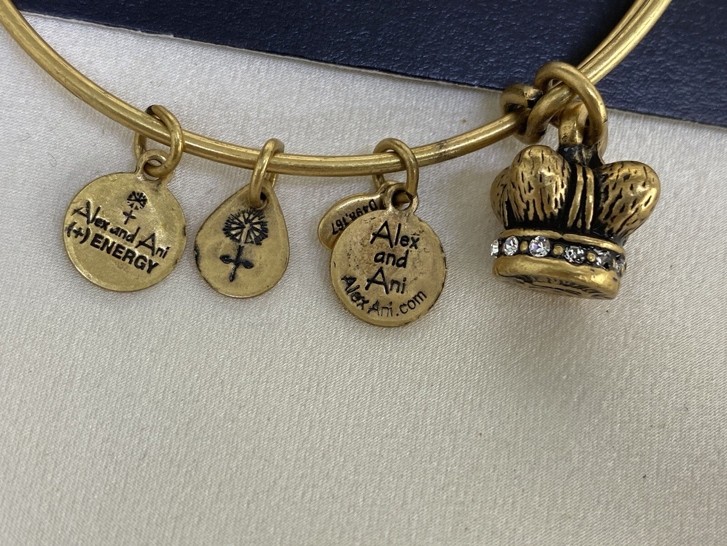 Alex and Ani Charity By Design Kings Crown Rafaelian Gold Charm Power W Crystals