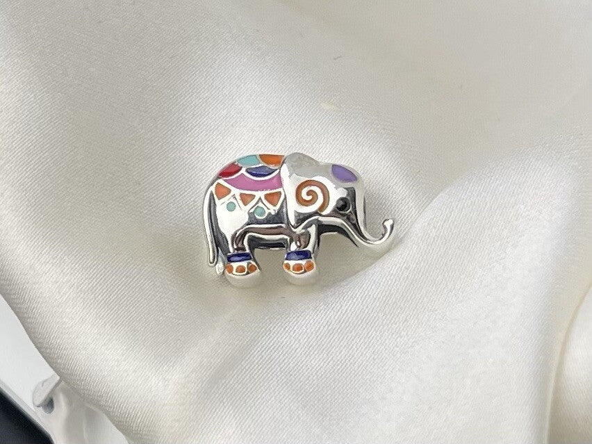 Sterling Silver 925 European Enamel Vibrant Happy Festive Elephant Charm