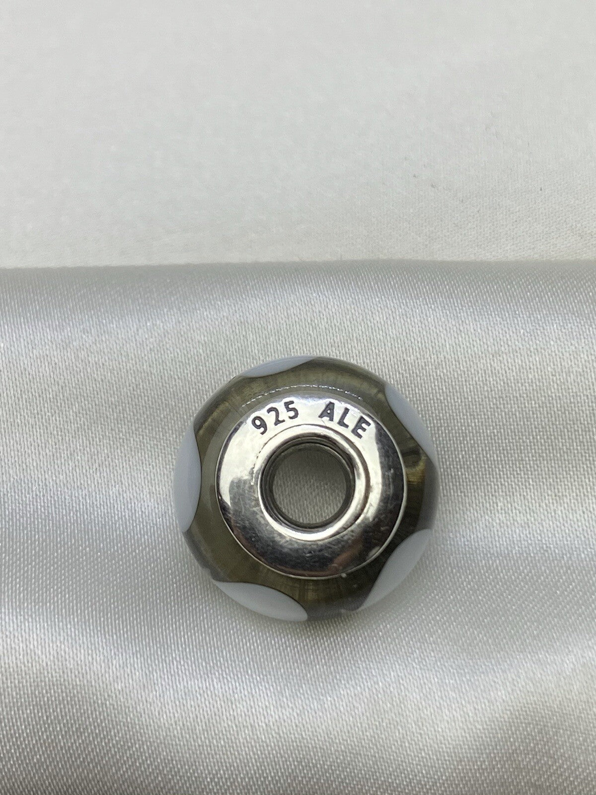 Charm de Pandora de cristal de Murano gris de plata de ley 925, descatalogado, 14m, con corazón blanco