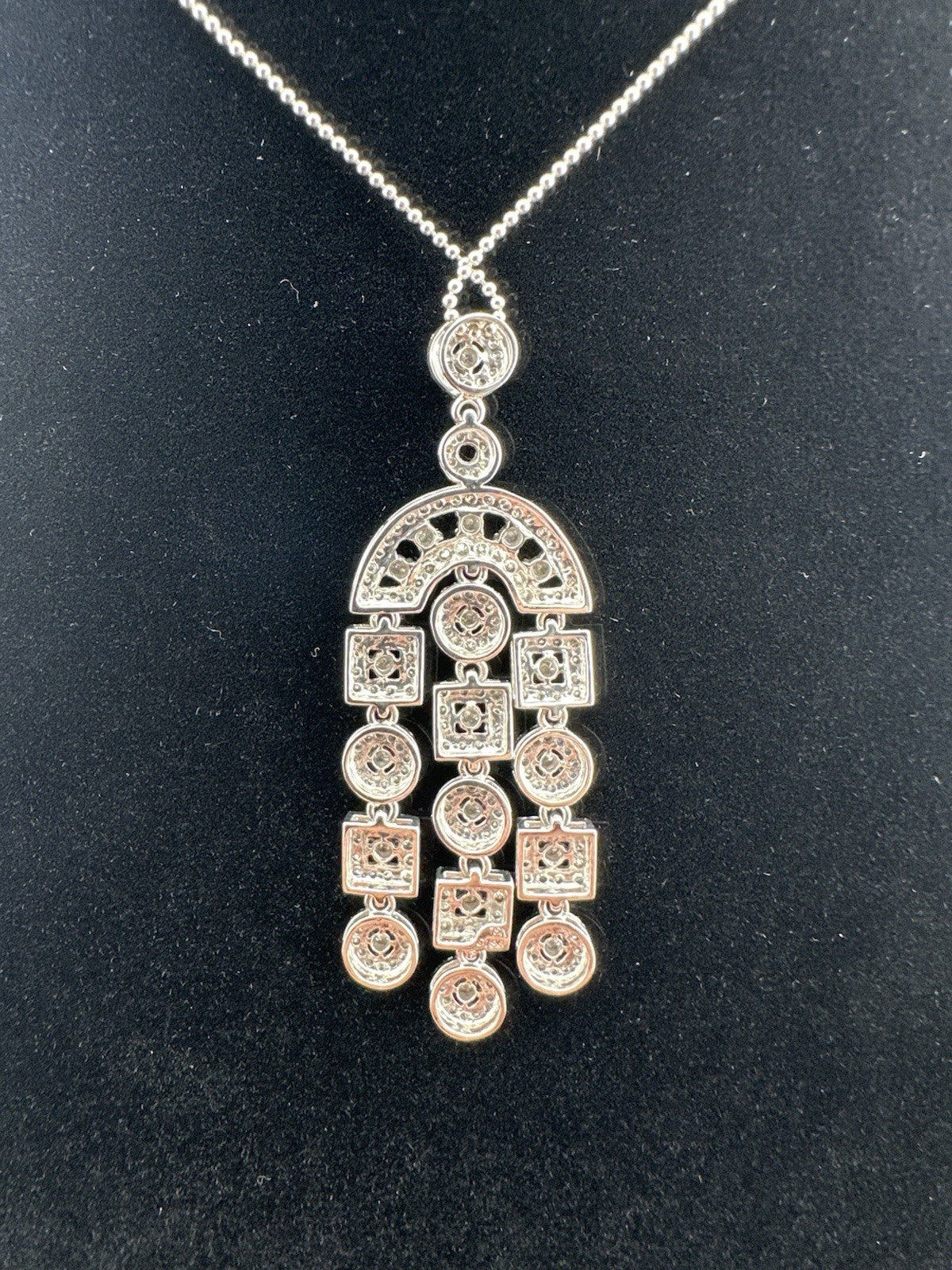 Vintage 18K White Gold Diamond Rope Pendant Necklace 20in 9.8 Gram 55x18mm 1990s