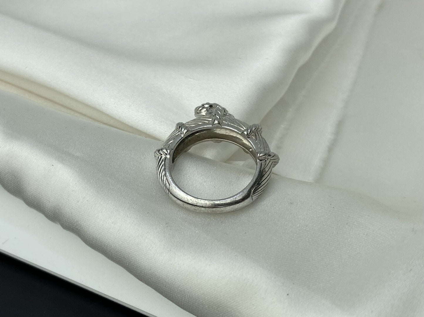 Vintage Judith Ripka Sterling Silver 925 16mm Dangling CZ Heart 6.5mm Band Ring