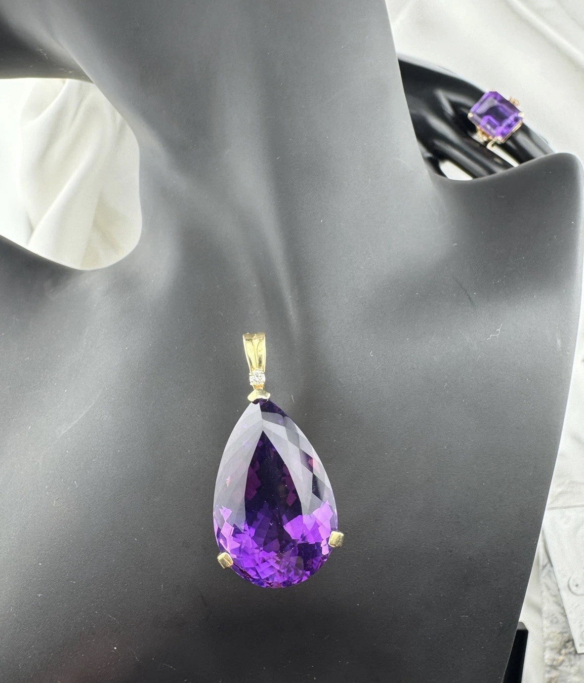 14K Yellow Gold 4 Piece Jewelry Set Bracelet Ring Pendant Earring 70.5G Purple