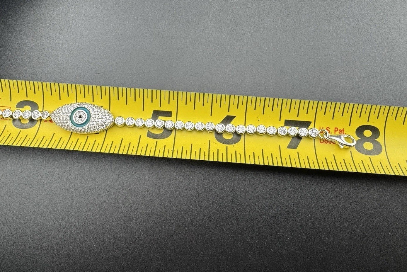Pulsera de plata 925 con ojo turco de 7.5in, 12mm, 10 gramos, cristal esmaltado, estilo tenis