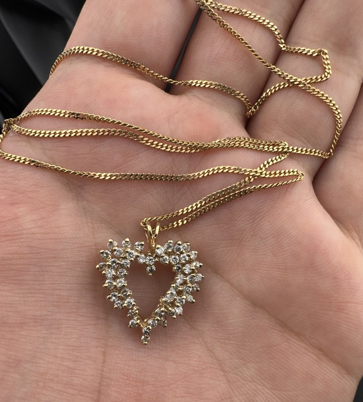 18K Solid Gold Open Heart Diamond Necklace Timeless 21in Pendant 6.8G