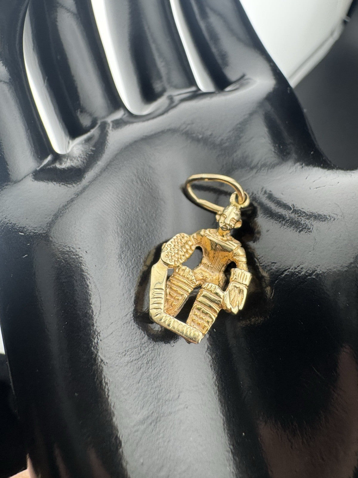 14K Solid Gold Hockey Player Charm Pendant 4.4 Grams 23x14mm Stick Sports Gift