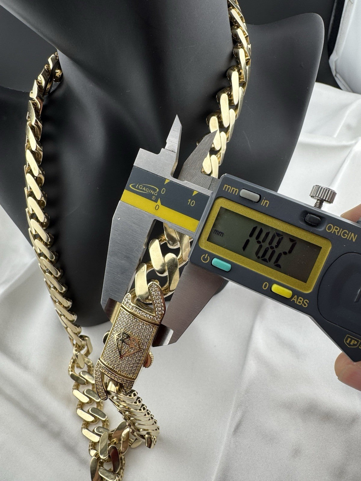 14K Yellow Gold Miami Cuban Link Chain Necklace 14.7mm 24.5 76.4 Gram Semi-Solid