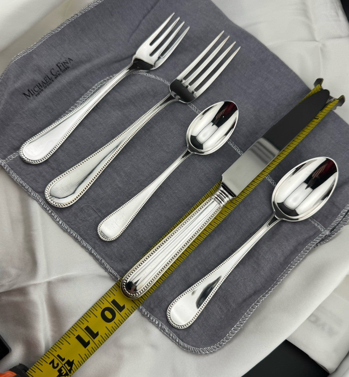 Michael C Fina 925 Sterling Silver 5 Piece Place Setting Bead Pattern 338G Italy