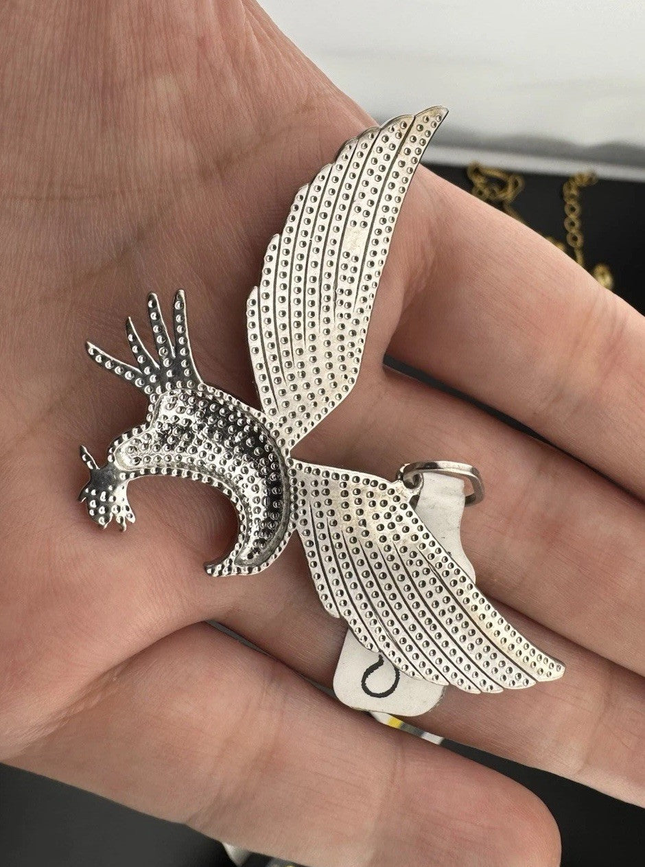 Sterling Silver 925 Flying Eagle Pendant 42.31x65.13mm 16g Sim Diamond Pave Larg