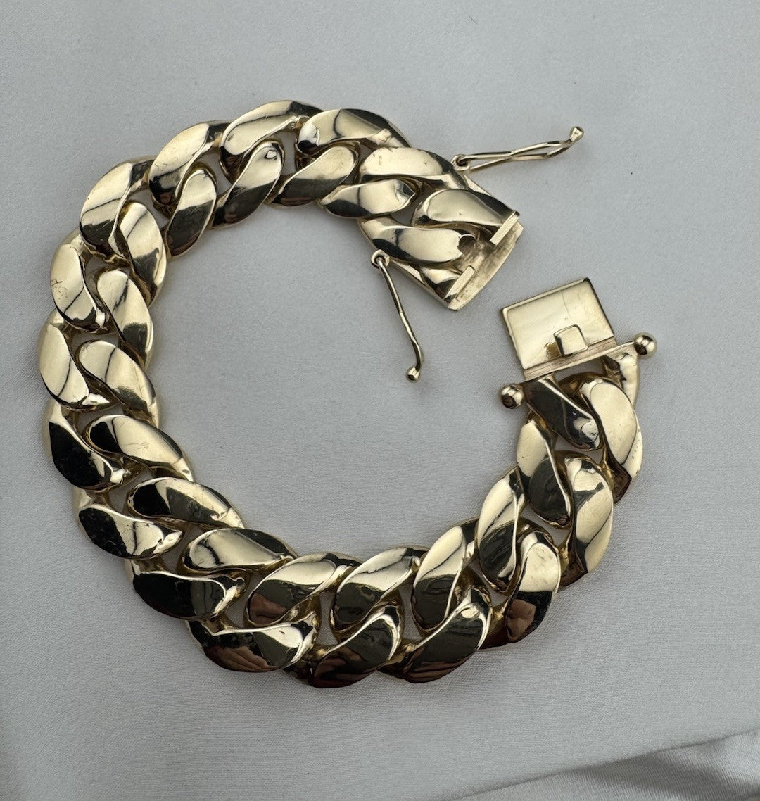 14K Yellow Gold Miami Cuban Link Bracelet 17.6mm 8.2” 45.8G Semi-Solid Box Lock