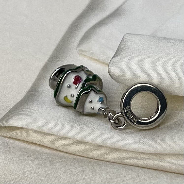 Sterling Silver 925 Enamel Christmas Tree Holiday Festive Dangle Charm