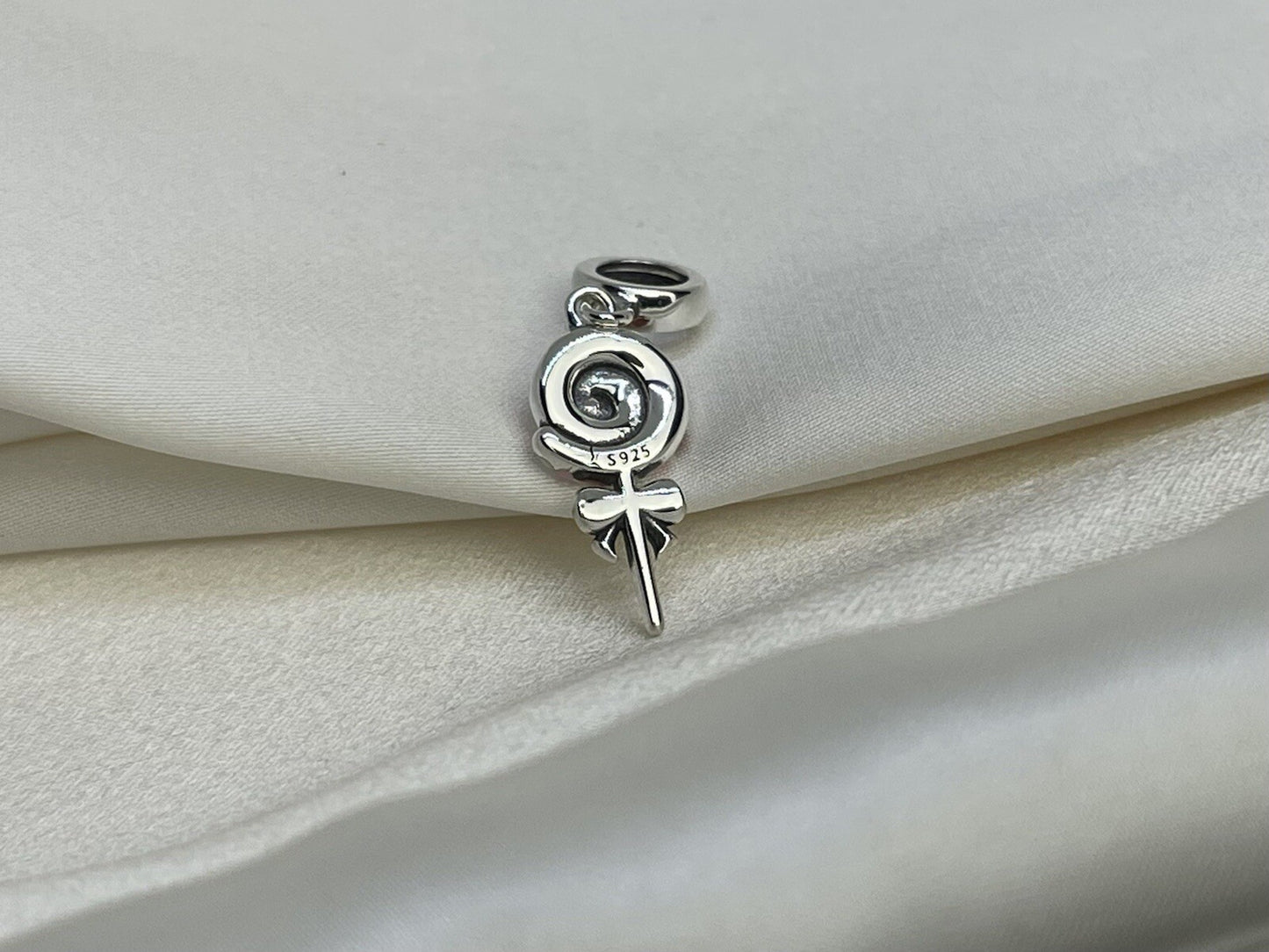 Sterling Silver 925 Enamel Sweet Swirl Lollipop Bow Sugar Candy Charm Necklace