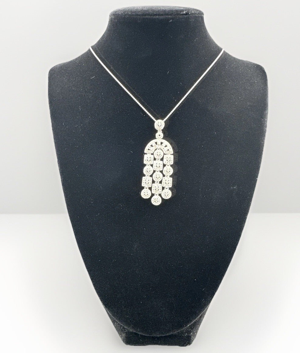 Vintage 18K White Gold Diamond Rope Pendant Necklace 20in 9.8 Gram 55x18mm 1990s