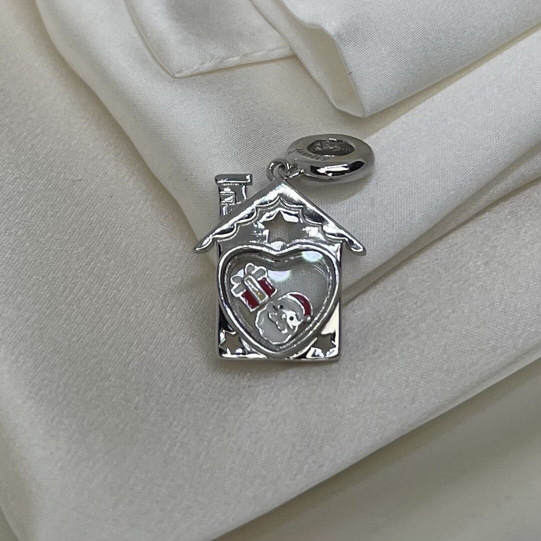 Sterling Silver 925 Enamel Christmas Santa Present Heart House Dangle Charm