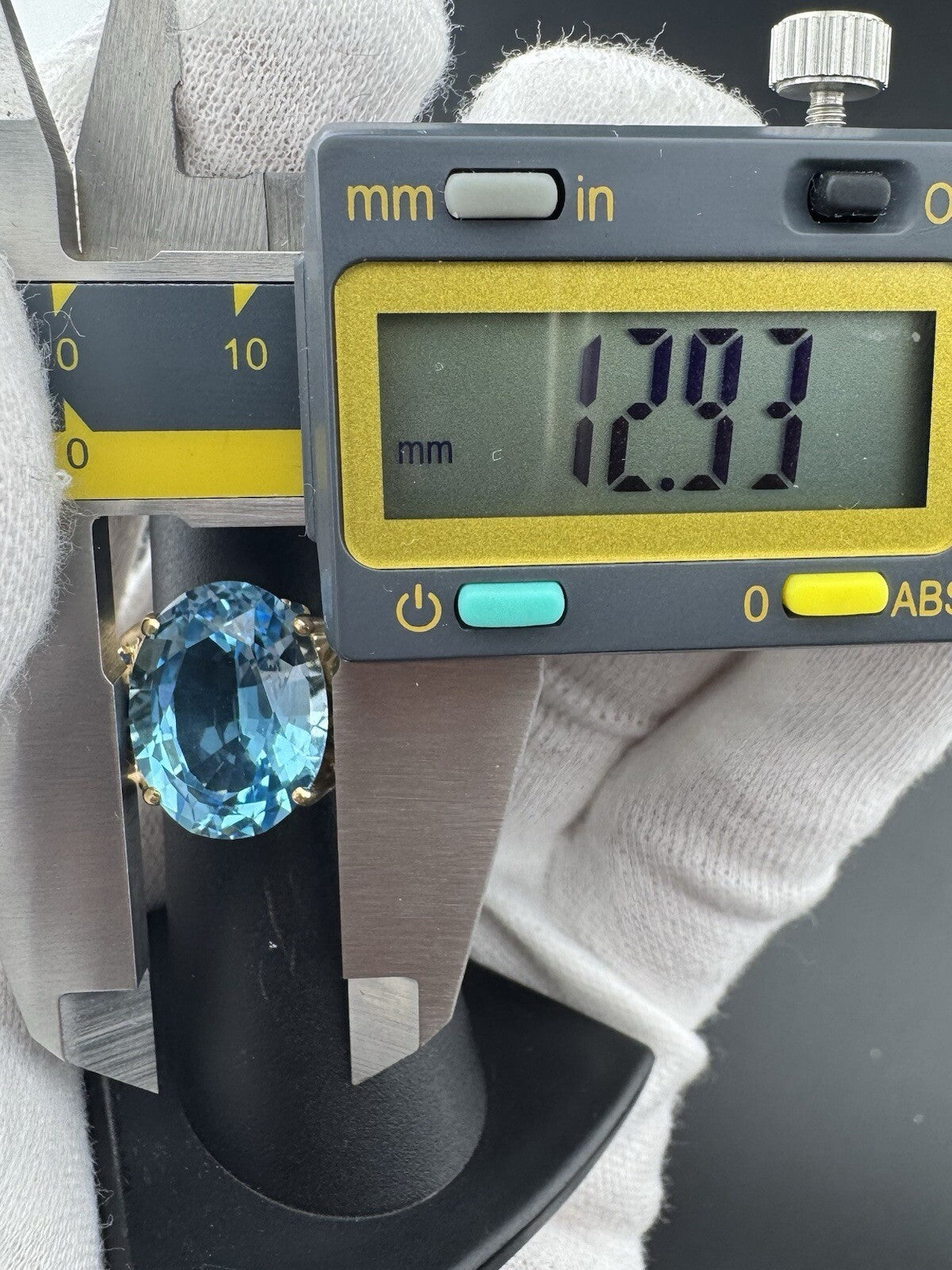 14K Gold Simulated Blue Topaz 16x13mm Cocktail Ring W Stones Sz 7, 7.4 Grams