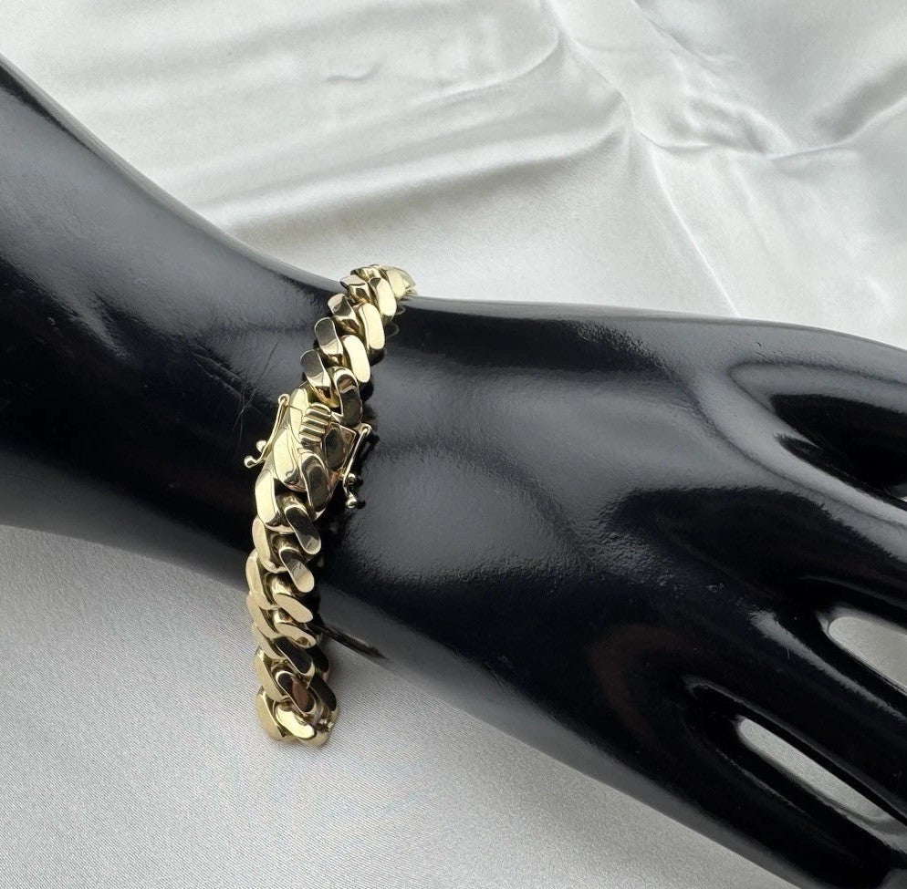 14K Gold Semi Solid Miami Cuban Link Chain Bracelet 9.76mm 8.5 Inch 19.7 Grams