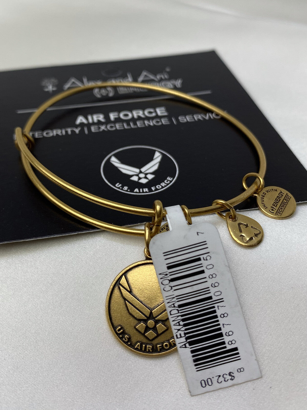 Alex and Ani US Air Force Rafaelian Gold Charm Bangle Bracelet Service