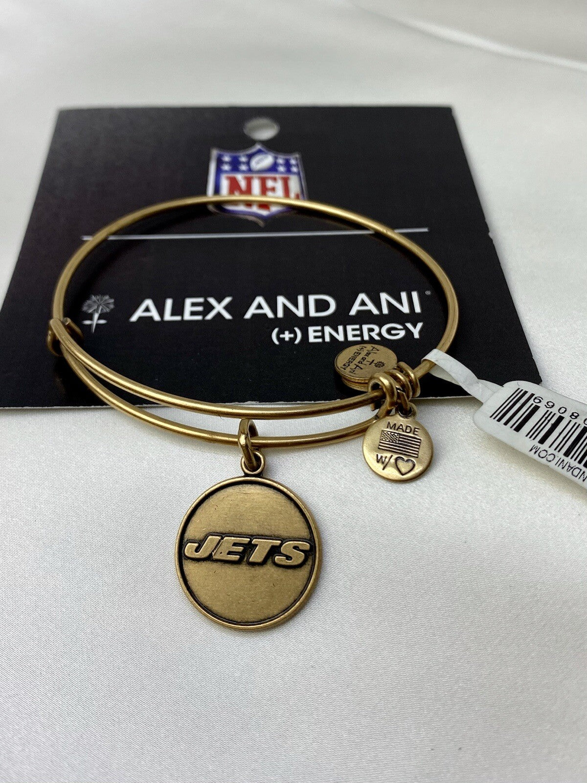 Alex and Ani New York Jets NFL Logo Rafaelian Gold Charm Bangle Bracelet