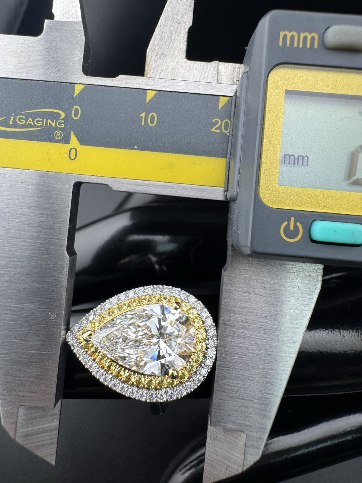 18K White Gold Large Pear Lab Diamond Ring 21mm 15x9m Pave Yellow & Clear Sz4.75