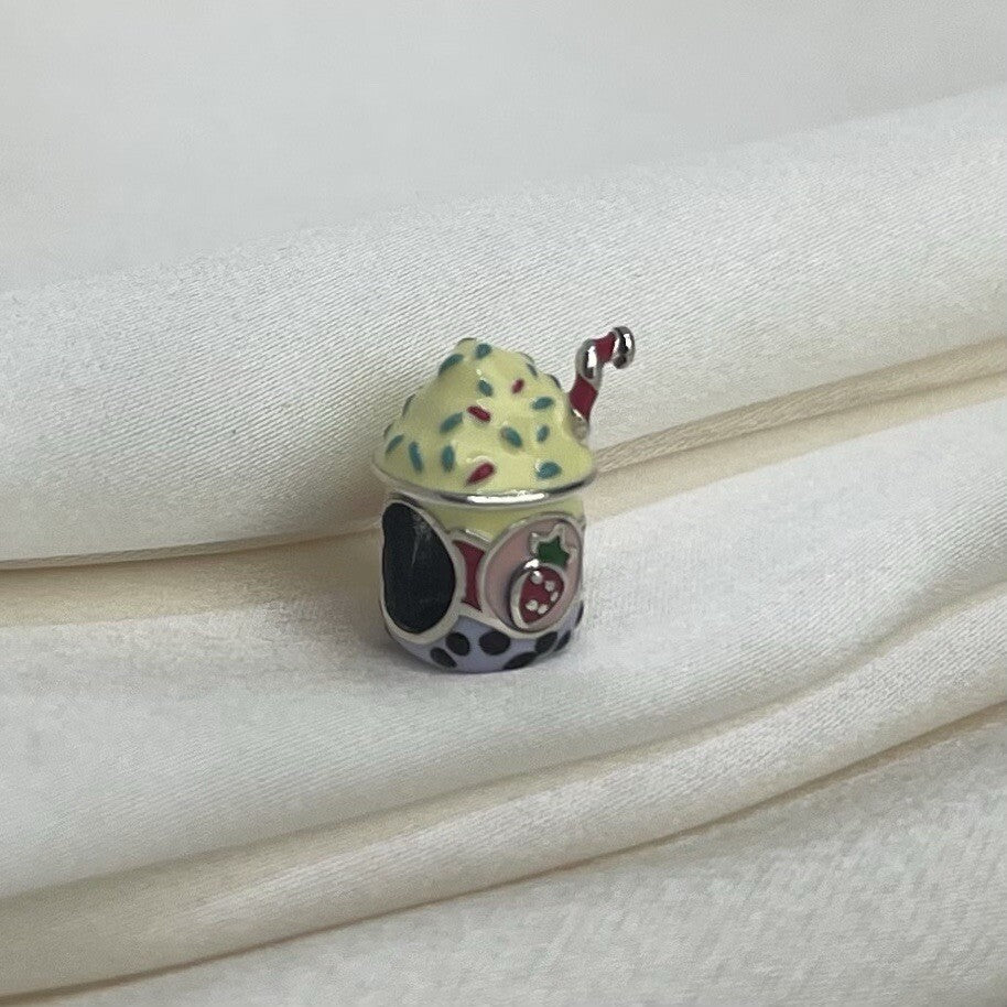 Sterling Silver 925 Enamel Vibrant Fruit Smoothy Health Drink Charm