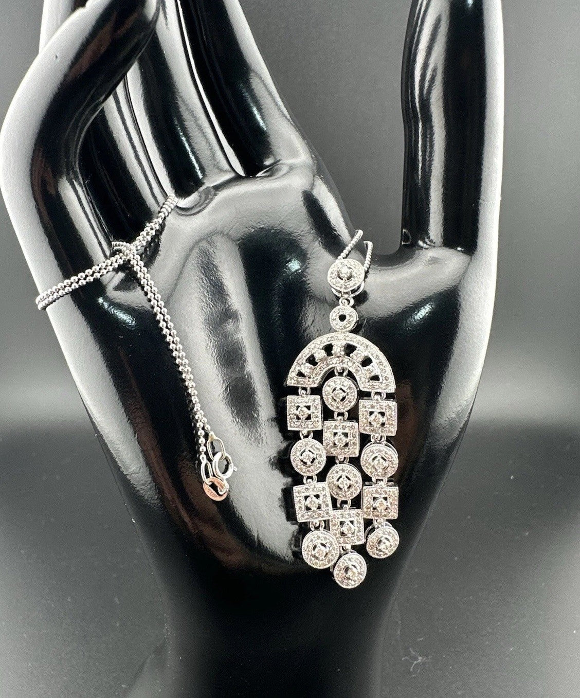 Vintage 18K White Gold Diamond Rope Pendant Necklace 20in 9.8 Gram 55x18mm 1990s