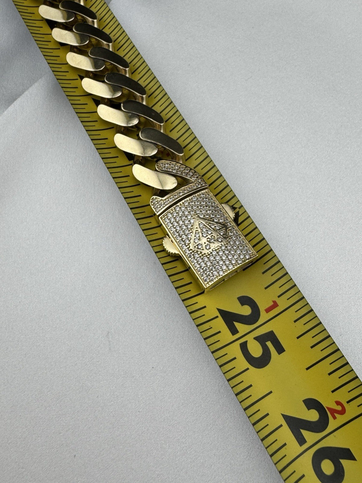 14K Yellow Gold Miami Cuban Link Chain Necklace 14.7mm 24.5 76.4 Gram Semi-Solid