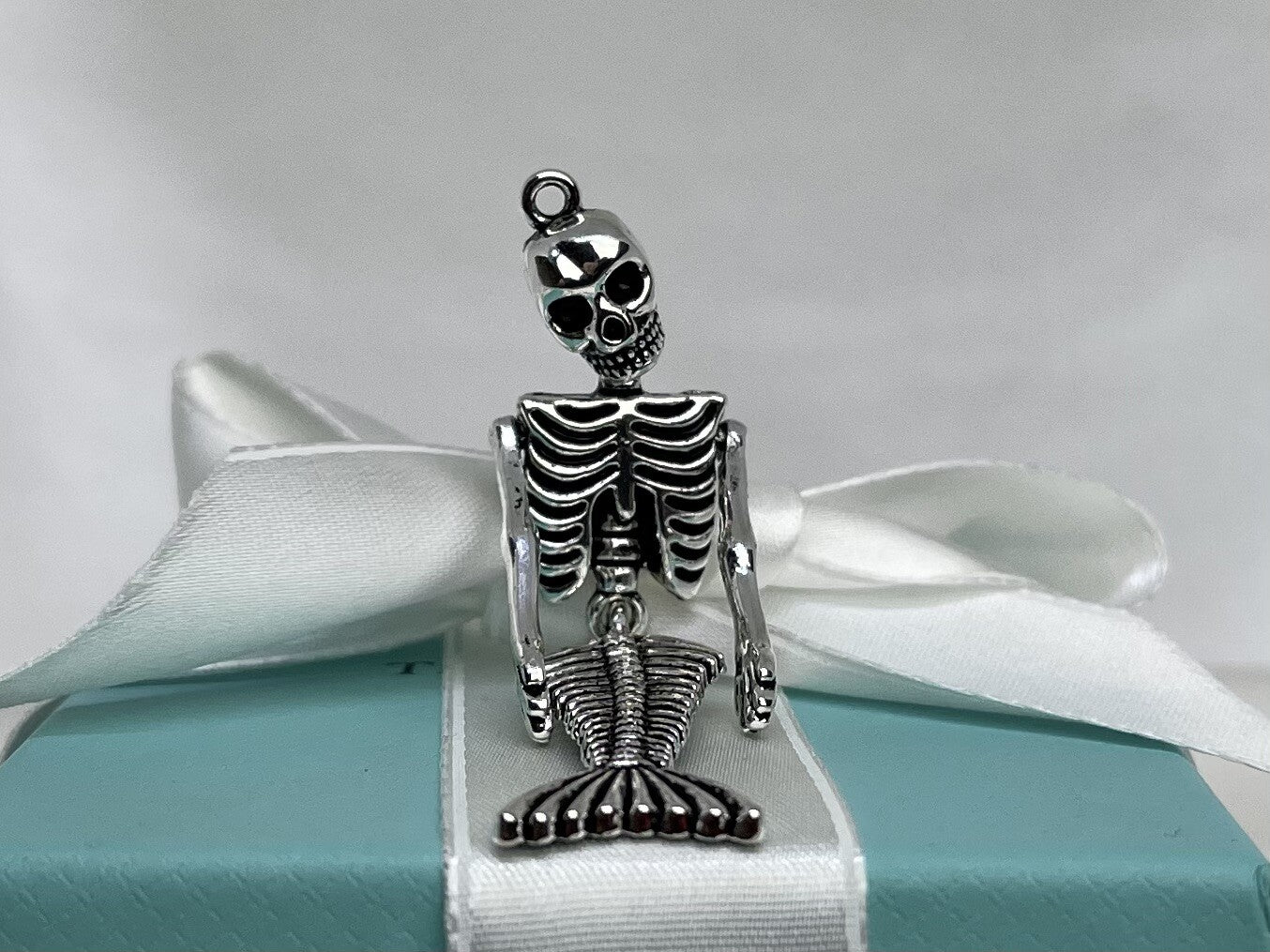 Large 73mm Moveable Skeleton Mermaid Pendant Silver Zinc Alloy Metal Handmade