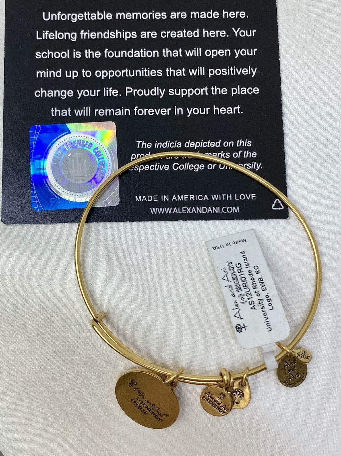Alex and Ani University of Rhode Island Logo Pride Rafaelian Gold Wrap Bracelet