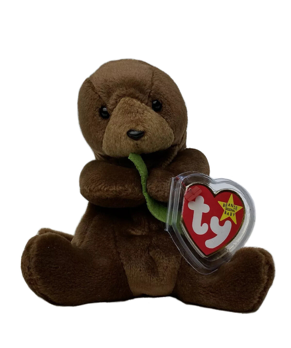 Nutria marina Ty Beanie Baby Seaweed, retirada, rara, 1995-1996, con bolitas y errores
