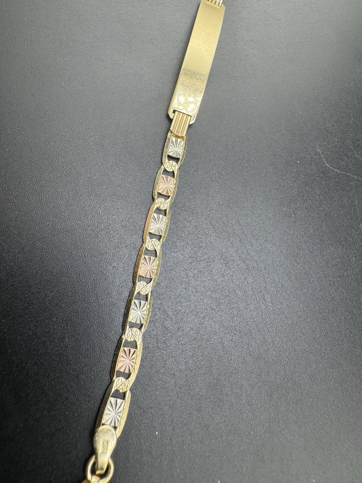 Engravable 14K Gold Tri-Color Personalized Valentino ID Bracelet 8in 7.5 Grams