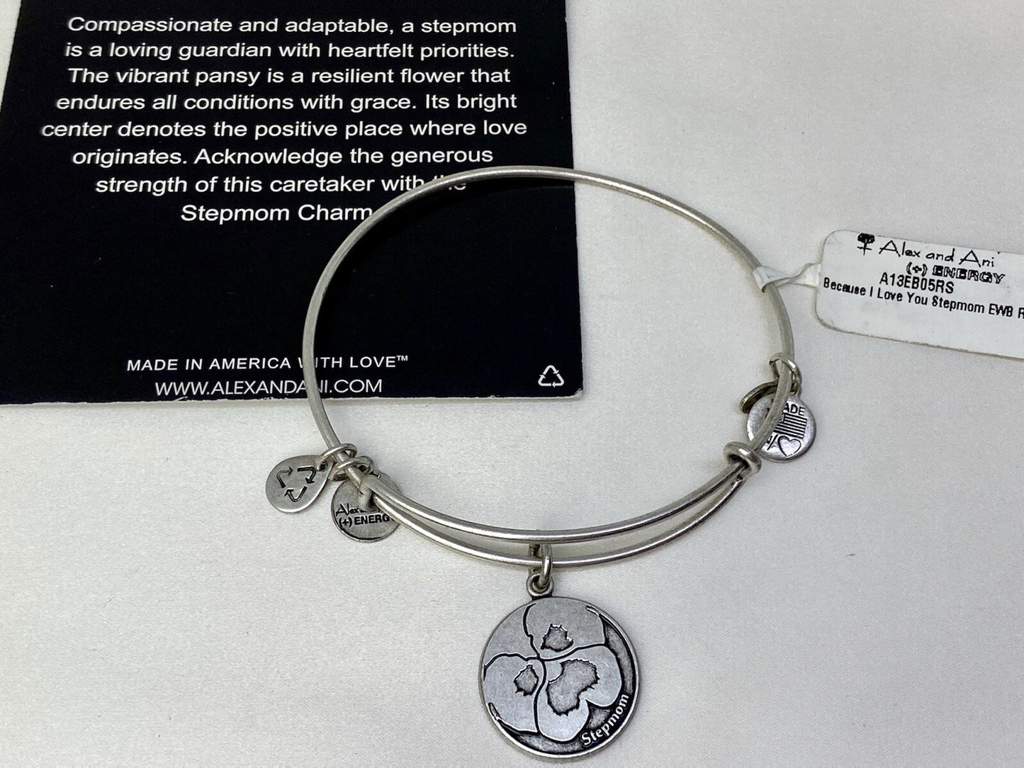 Alex And Ani Because I love You Stepmom Rafaelian Silver Bangle Charm Bracelet