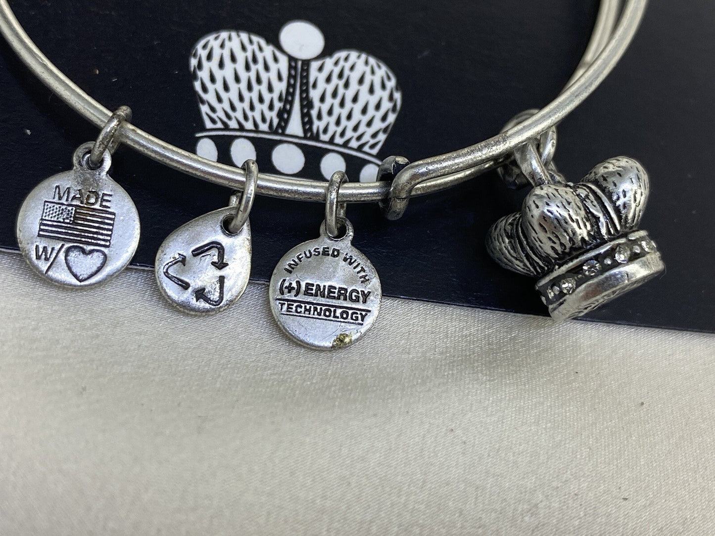 Alex and Ani Charity By Design Kings Crown Rafaelian Silver Charm Power Crystals