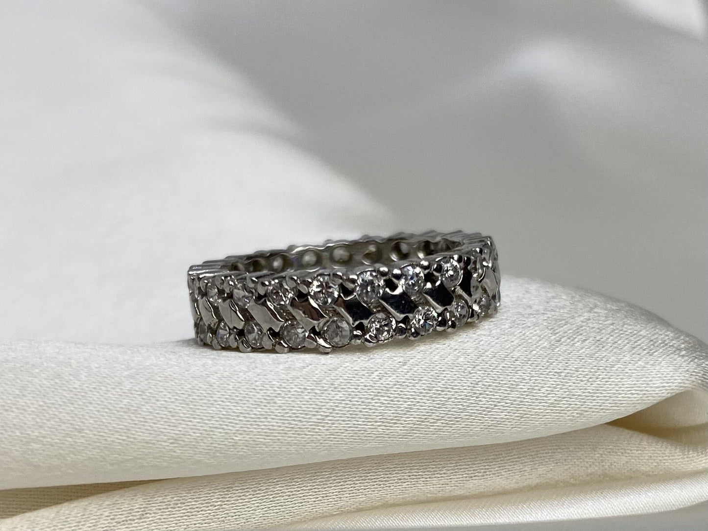 Eternity Band Cubic Zirconia Ring Rhodium Plated Sterling Silver 925 Size 5.25