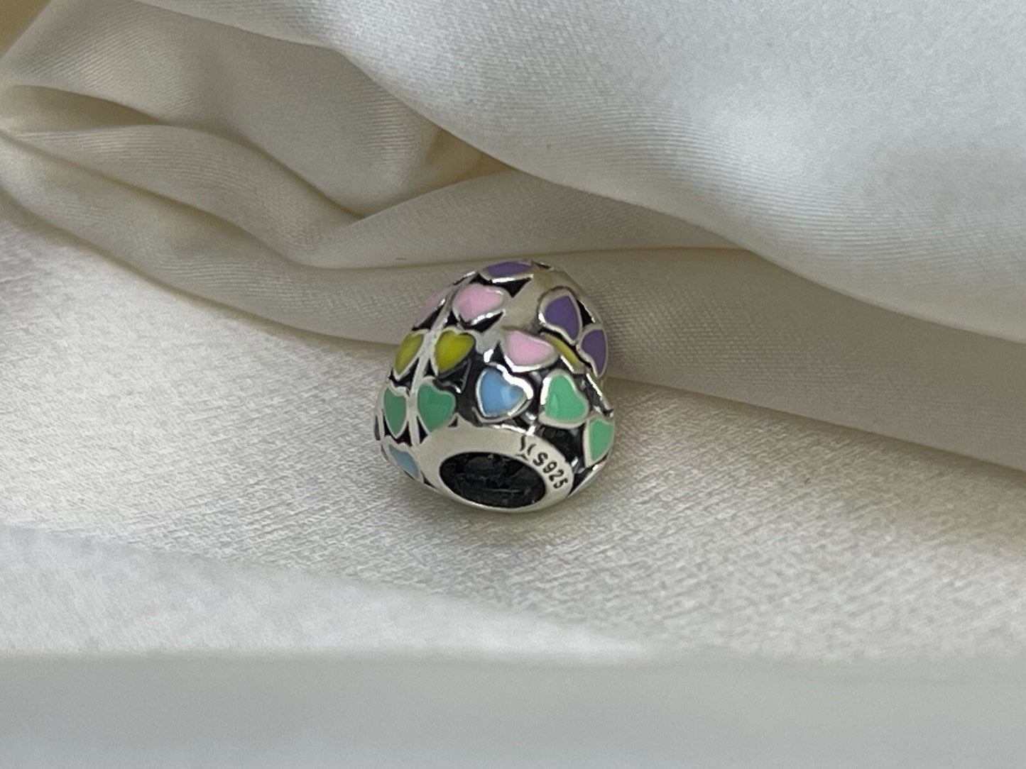 Sterling Silver 925 Enamel Rainbow Heart Love Colorful Bead Charm Pendant