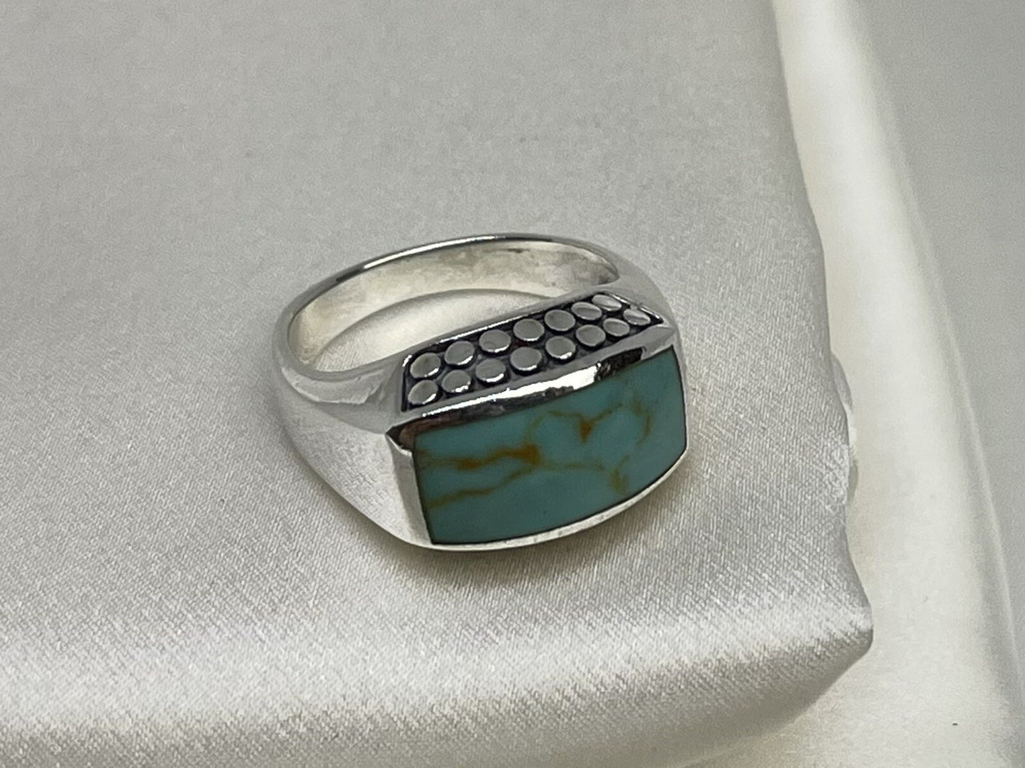 Anillo rectangular de turquesa de 9x15 mm, de plata de ley 925, hecho a mano