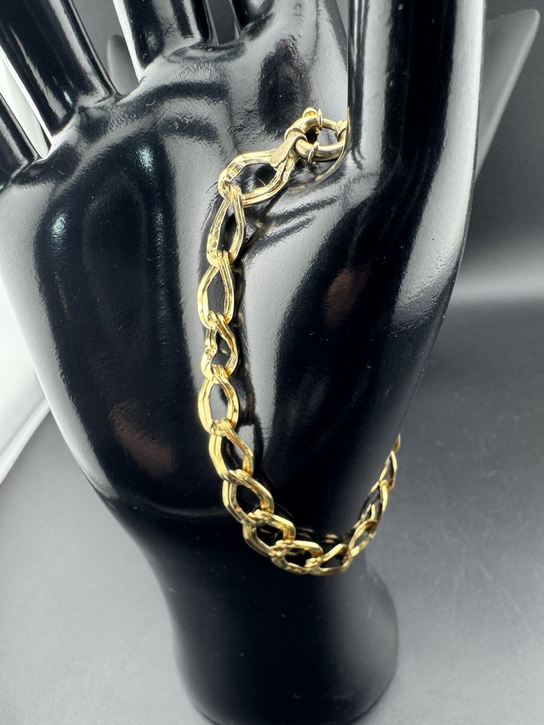 Pulsera geométrica vintage de oro amarillo de 14 quilates con doble eslabón en zigzag, 3.2 g, 7.25 pulgadas, Italia
