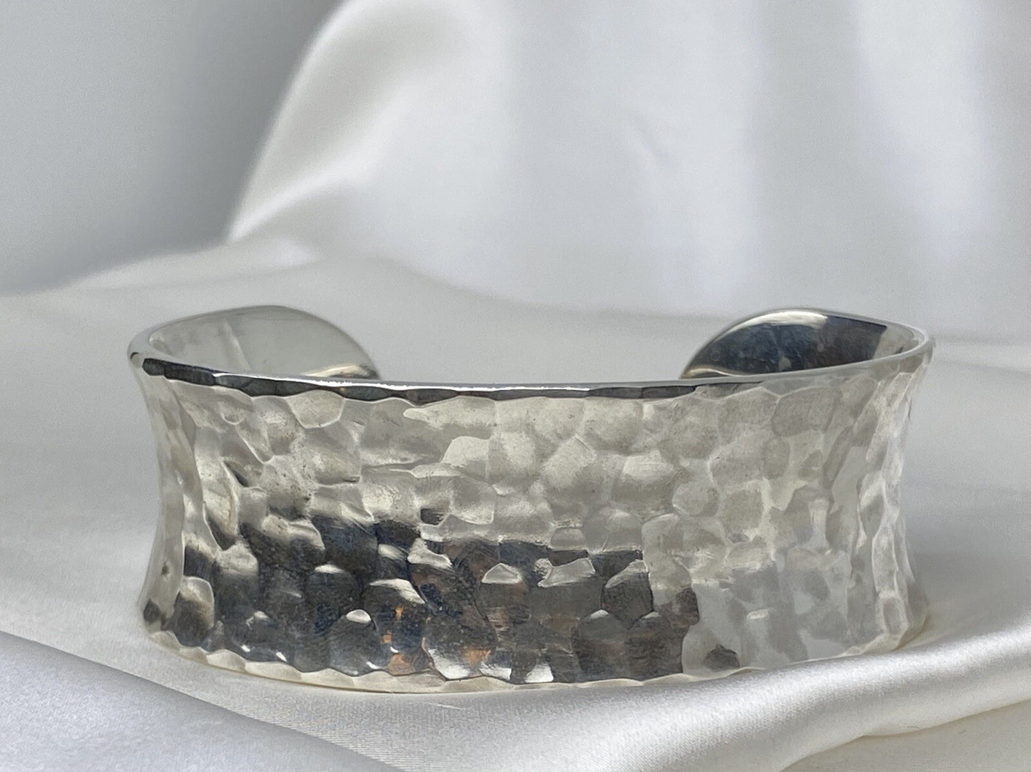 Hammered Style Sterling Silver 925 24mm Hand Crafted Bracelet By Beltran Jewelry