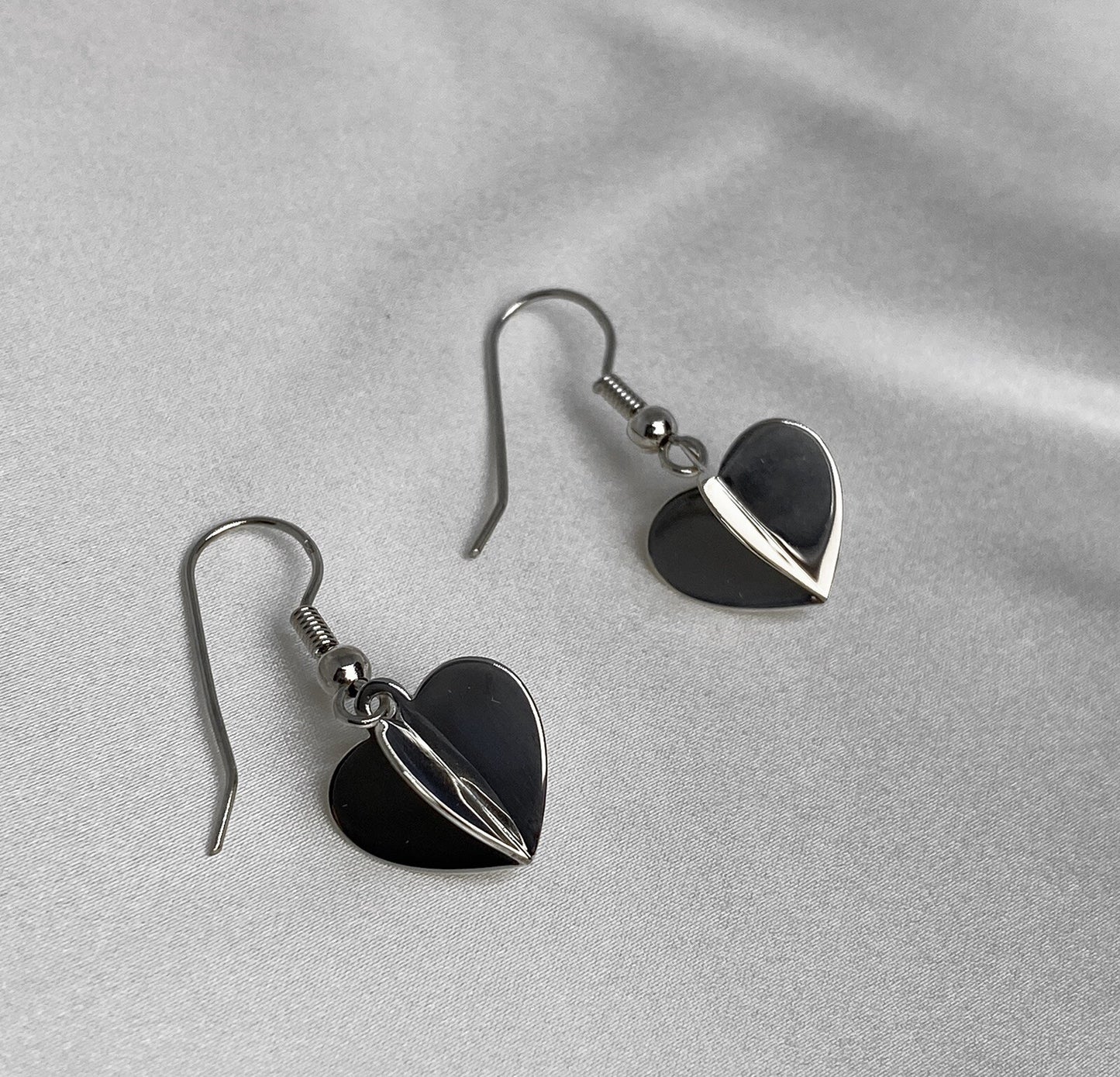 $100 QVC New Sterling Silver 925 Double Sided Heart Dangle Earrings