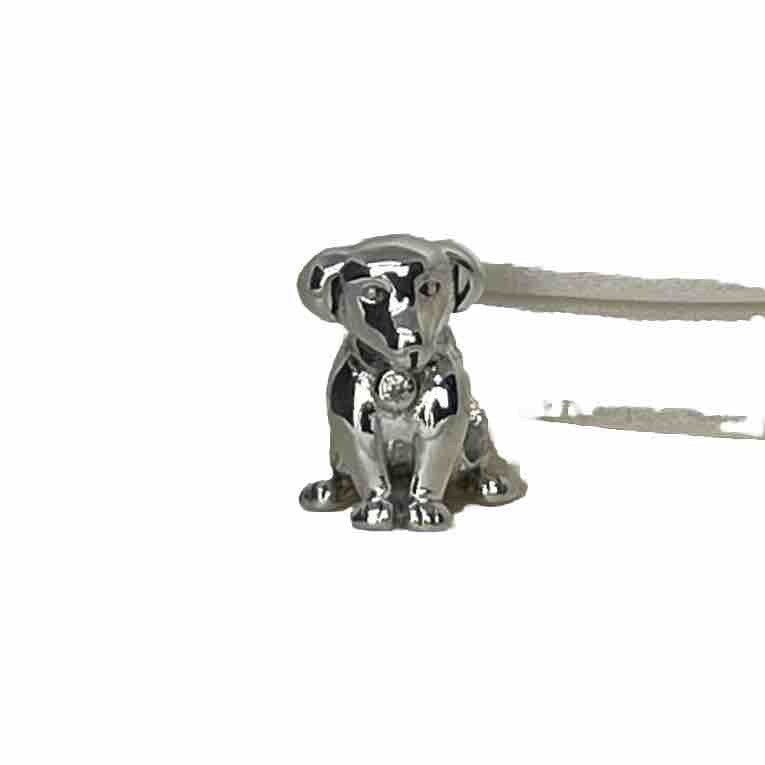 Sterling Silver Solid 925 European Playful Happy Dog Cubic Zirconia Stone Charm