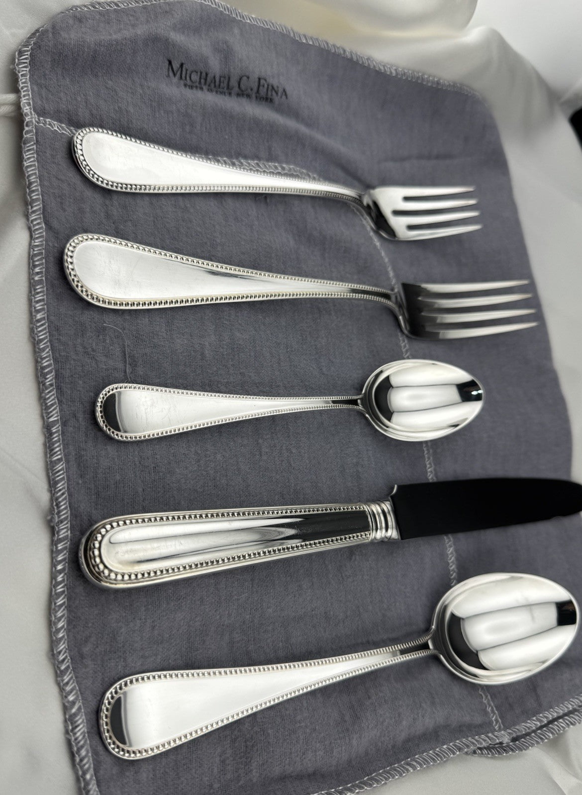 Michael C Fina 925 Sterling Silver 5 Piece Place Setting Bead Pattern 338G Italy