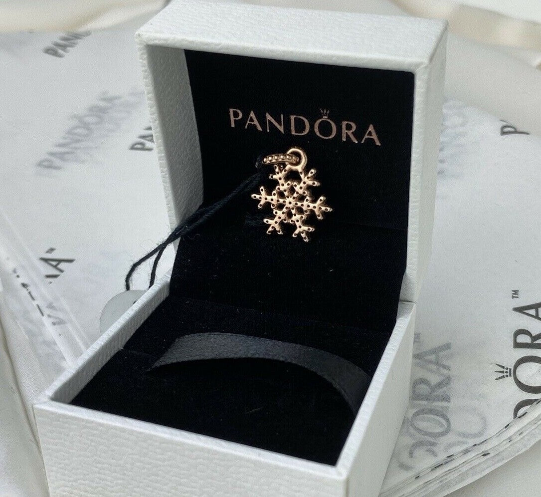 Pandora Rose Gold ALE R Sparkling Snowflake 23mm Dangling Charm Cubic Zirconia
