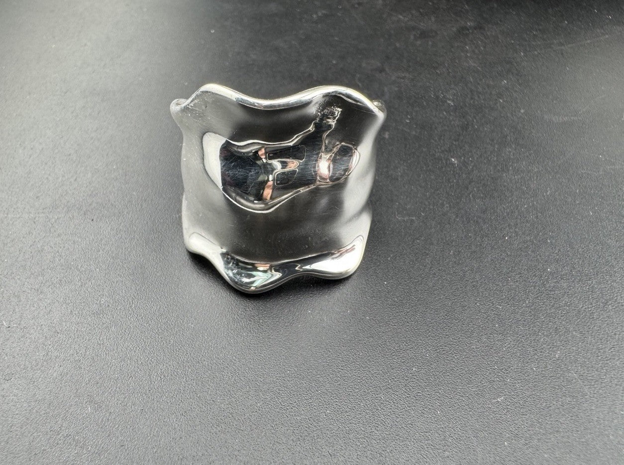 925 Silver 3D Puffy Wavy Wave Thai Ring Sz 7.75 24.24mm 8.4 Gram Bold Statement