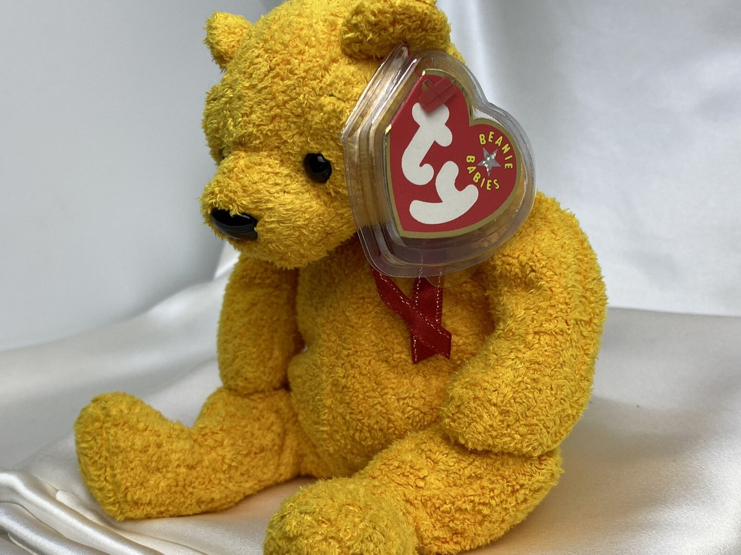 Ty Beanie Baby Poopsie The Yellow Bear Plush W Hang Tag Protector 2001 Retired