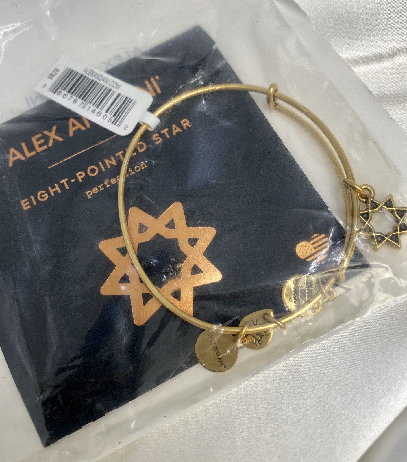 Alex and Ani Eight-Pointed Star Rafaelian Gold Charm Bangle Bracelet