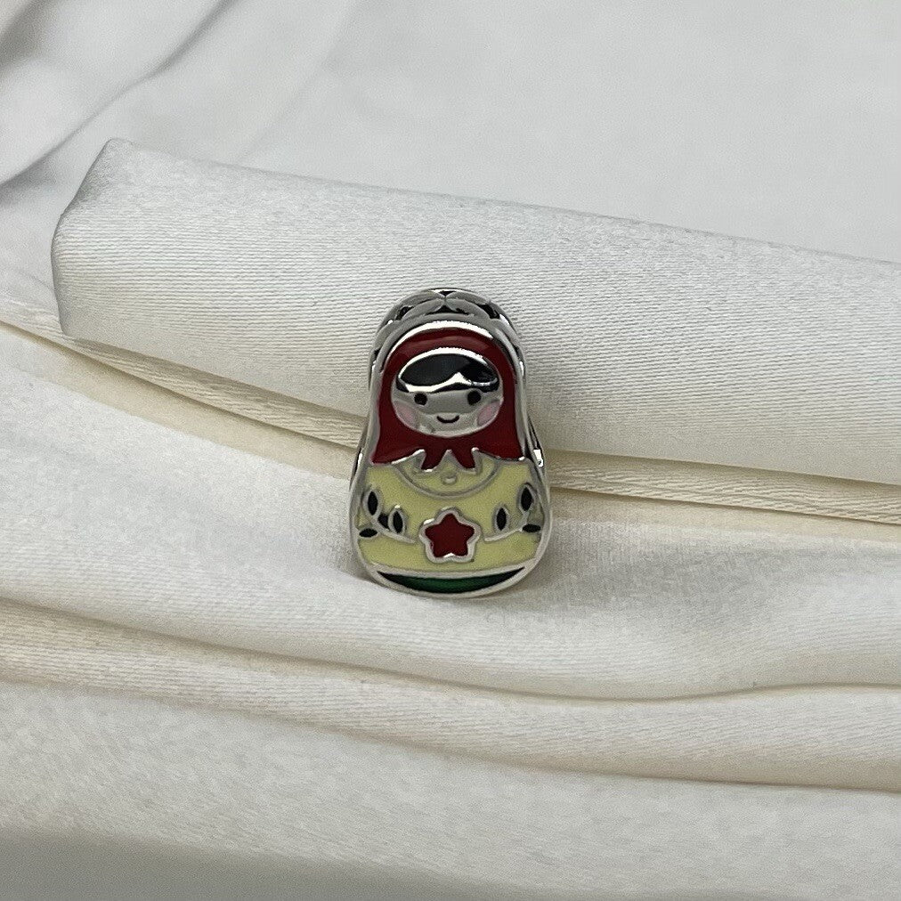 Sterling Silver 925 European Enamel Matryoshka Stacking Doll Character Charm